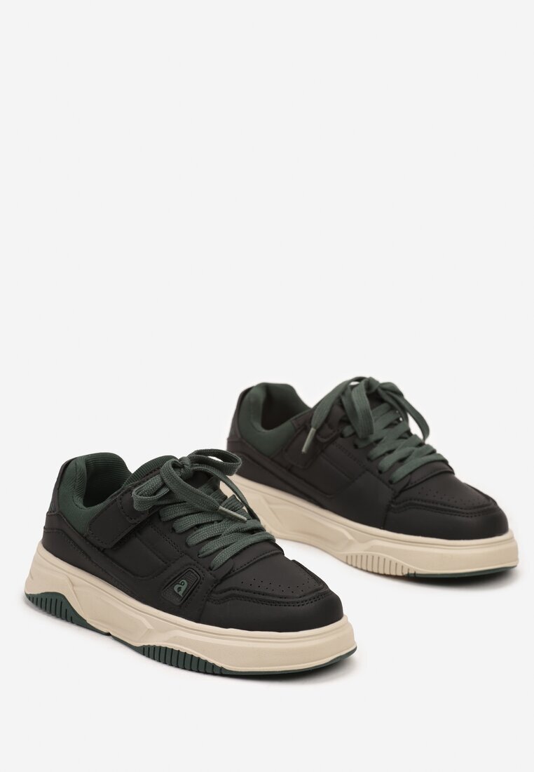  Pantofi Sport Negru-Verde Sneakers cu Branț din Piele Naturală Vailanne