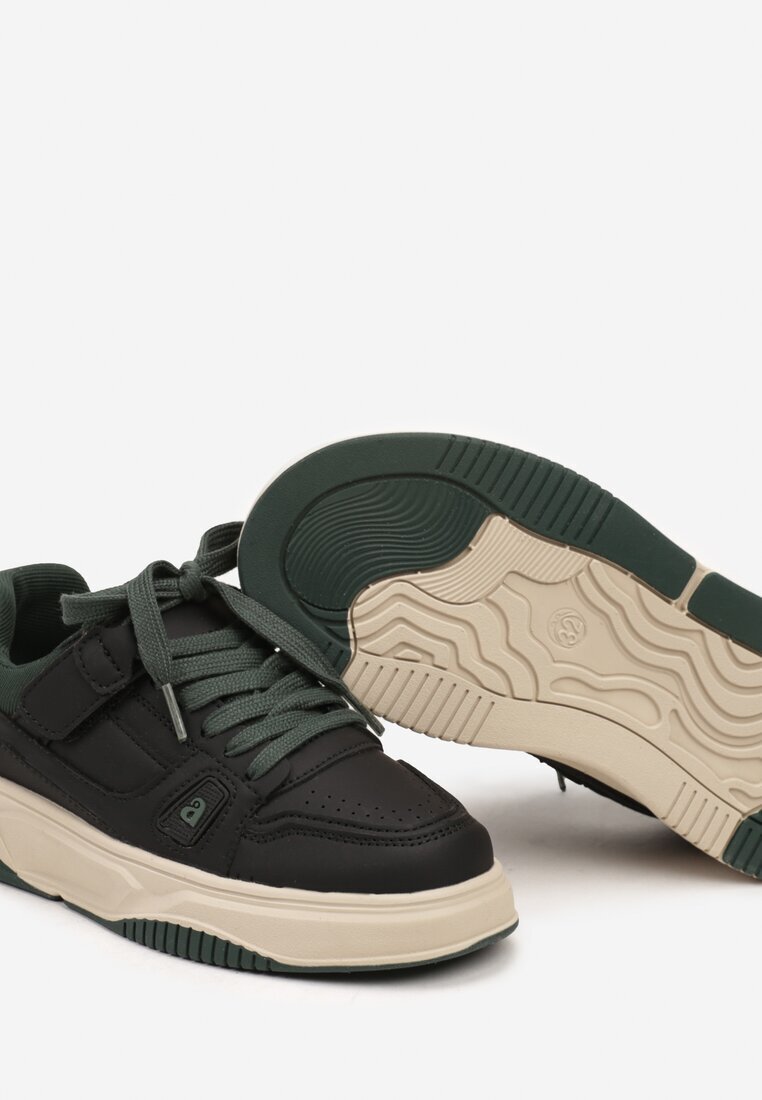  Pantofi Sport Negru-Verde Sneakers cu Branț din Piele Naturală Vailanne