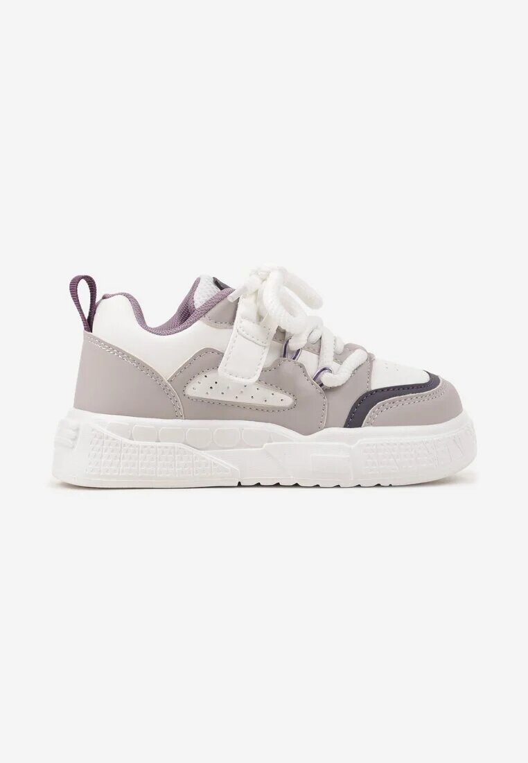  Pantofi sport plati Alb-violet Sneakersy cu perforații și branț din piele Mareria
