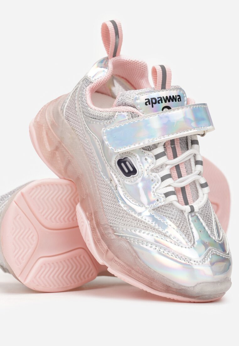  Pantofi sport Roz cu Velcro și luciu holografic Anittra