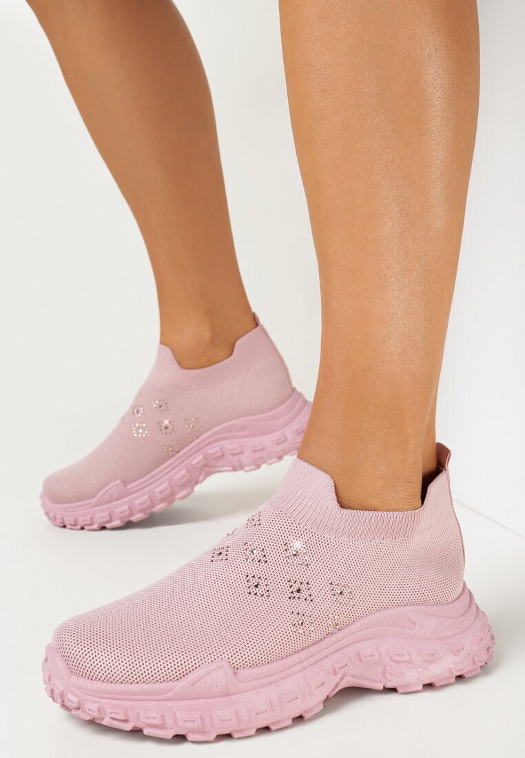  Pantofi sport Roz slip-on cu zirconii cu talpă groasă Adisyna