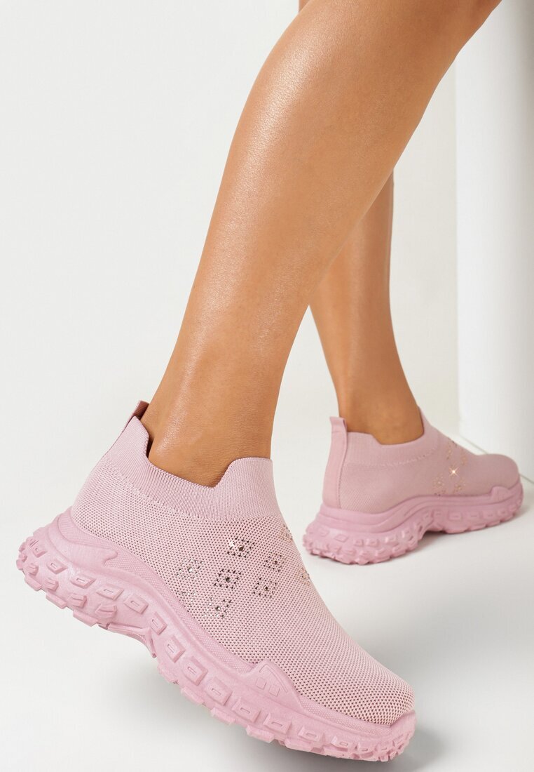  Pantofi sport Roz slip-on cu zirconii cu talpă groasă Adisyna