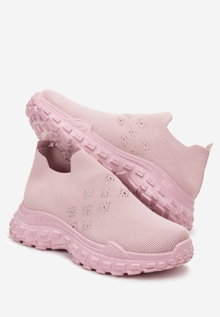  Pantofi sport Roz slip-on cu zirconii cu talpă groasă Adisyna