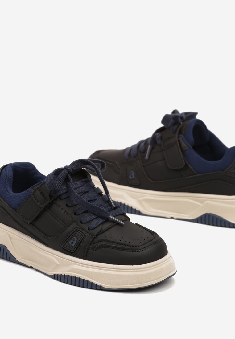  Pantofi Sport Sneakers Negru-Bleumarin cu Branț din Piele Naturală Vailanne