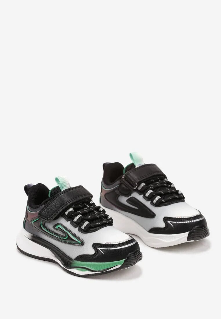  Pantofi sport sneakers Negru-Verde cu Talpă Groasă cu Scai Erislo