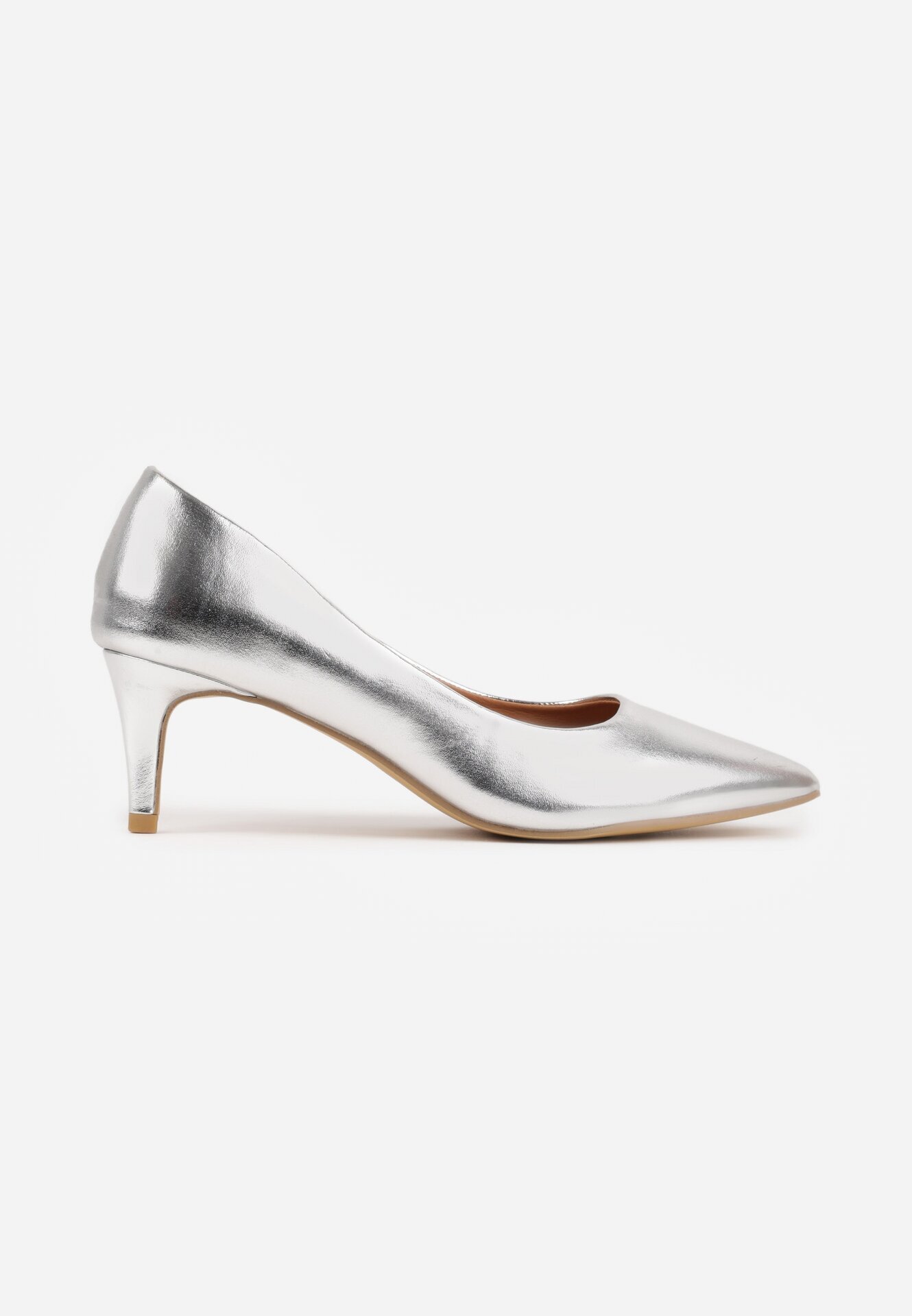  Pantofi stiletto Argintii Clasici cu Branț din Piele Florinara