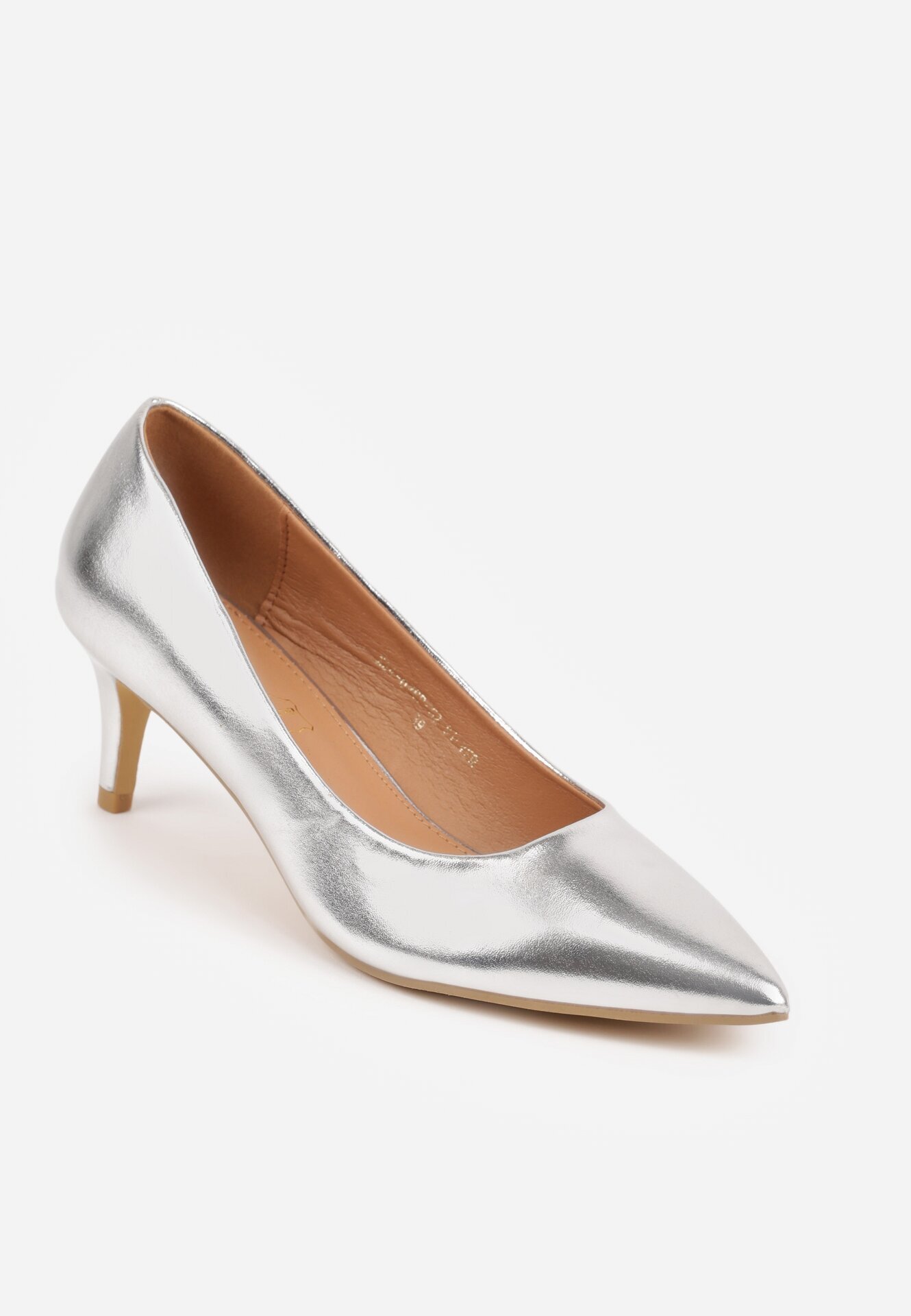  Pantofi stiletto Argintii Clasici cu Branț din Piele Florinara