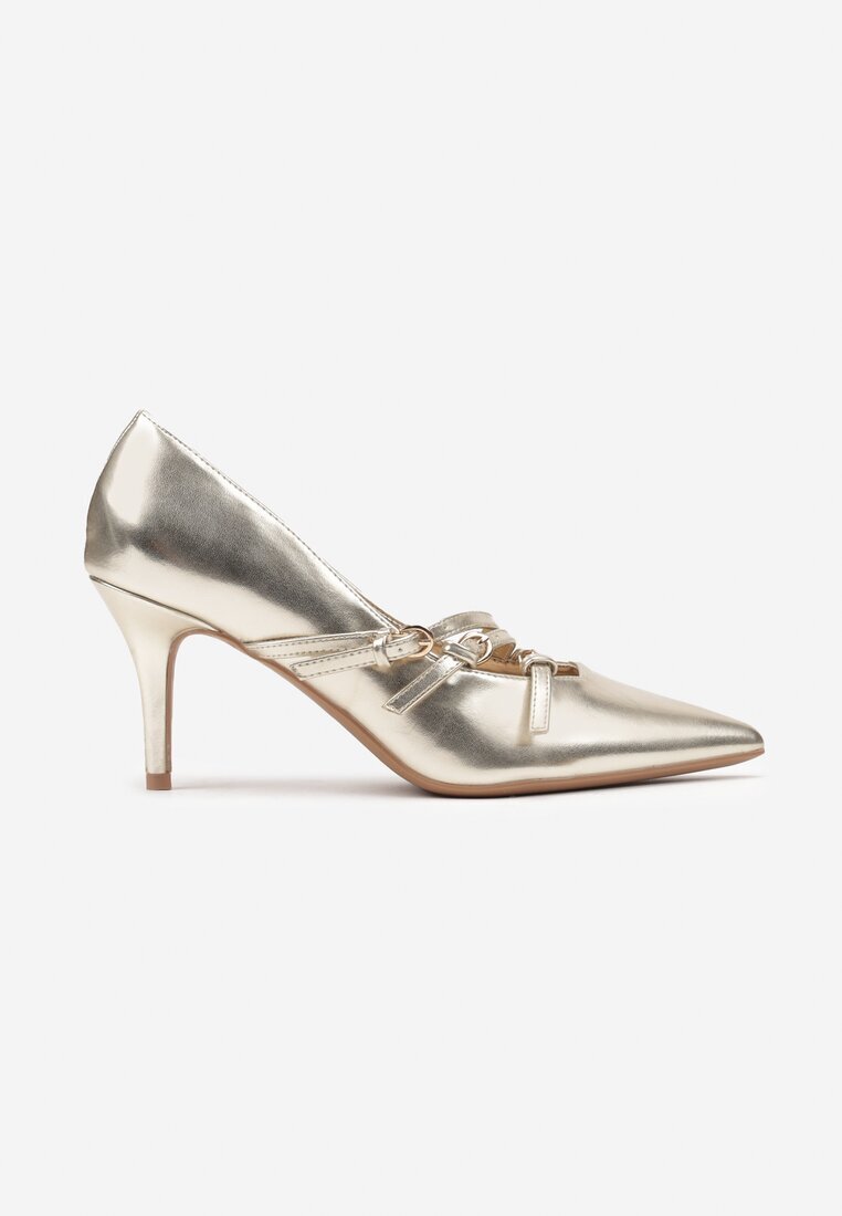  Pantofi stiletto Aurii cu toc cui cu catarame decorative Nelabira