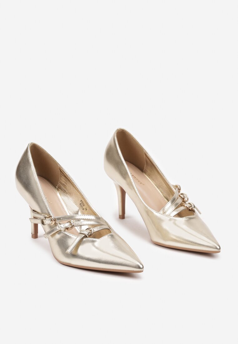  Pantofi stiletto Aurii cu toc cui cu catarame decorative Nelabira