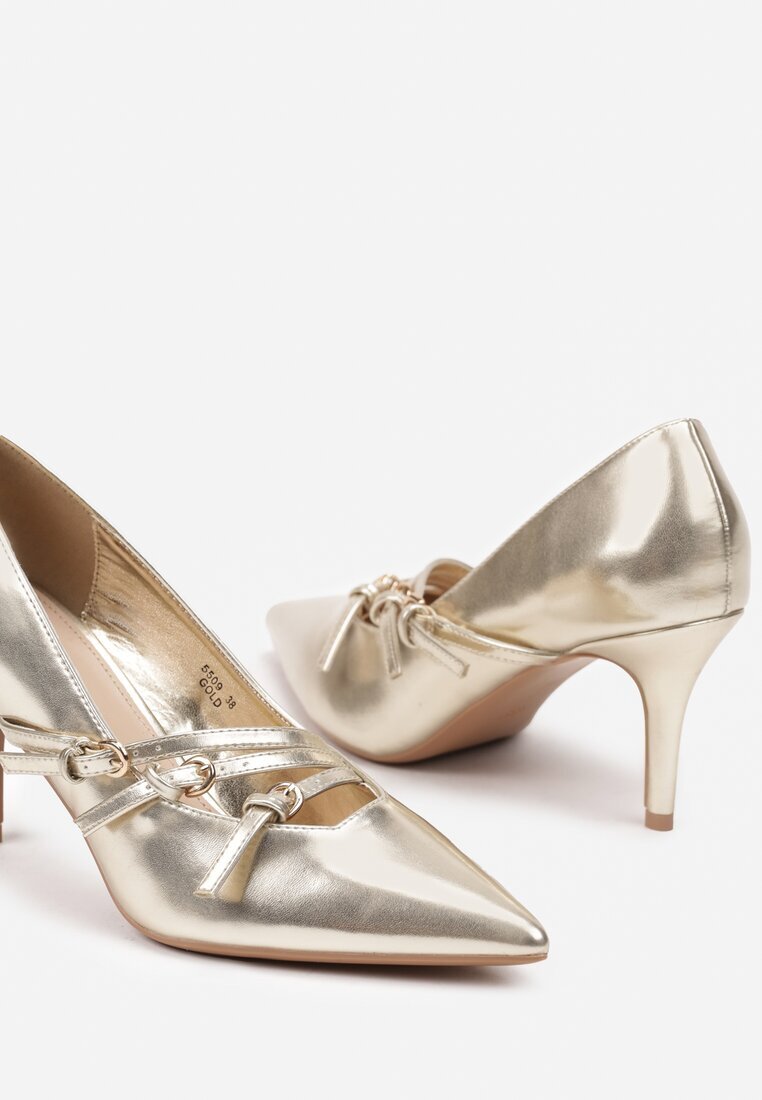  Pantofi stiletto Aurii cu toc cui cu catarame decorative Nelabira