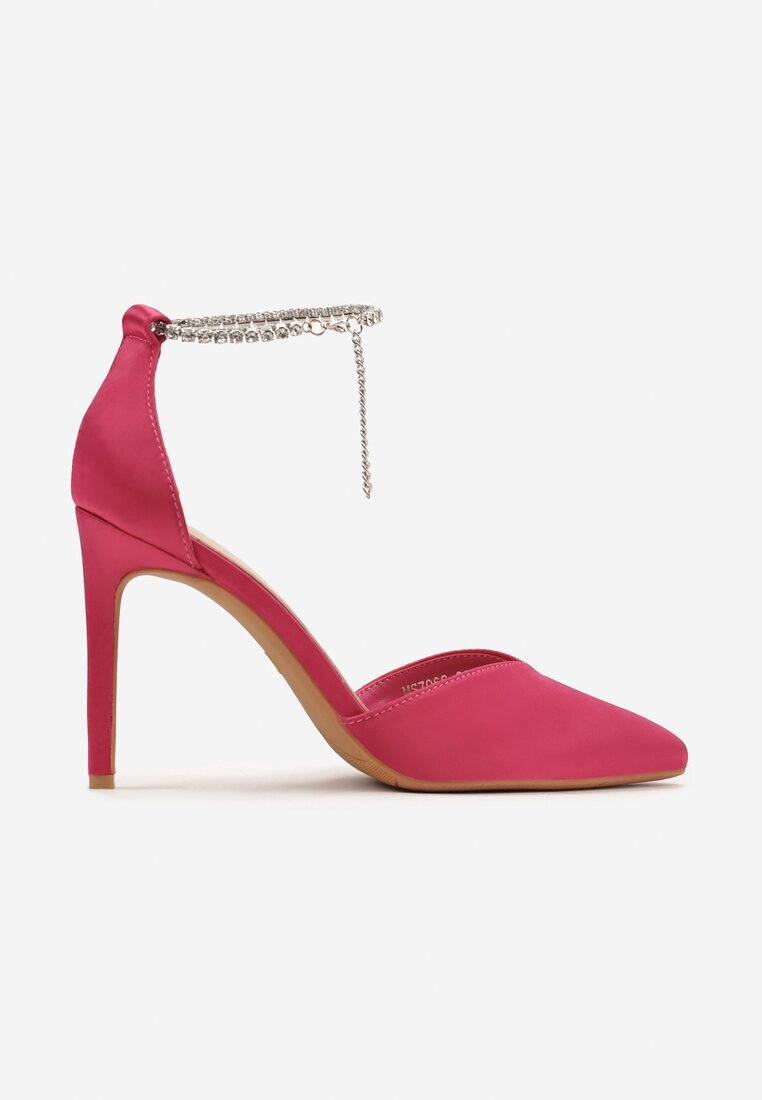  Pantofi stiletto Fucsia cu Brățară Detașabilă cu Zirconii la gleznă Wrannia