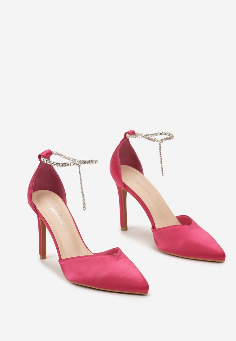  Pantofi stiletto Fucsia cu Brățară Detașabilă cu Zirconii la gleznă Wrannia