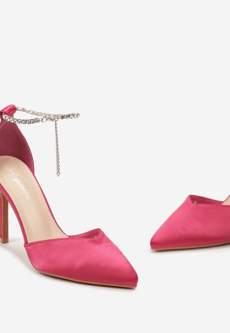 Pantofi stiletto Fucsia cu Brățară Detașabilă cu Zirconii la gleznă Wrannia