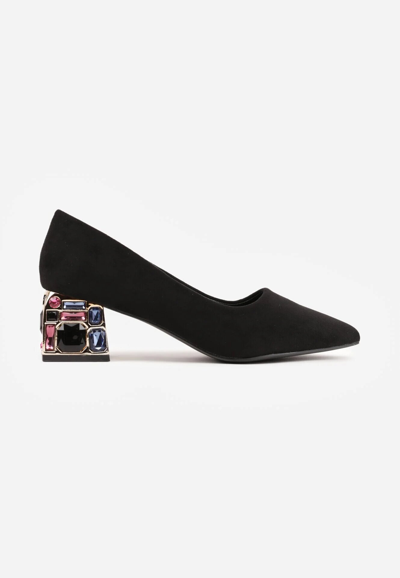  Pantofi stiletto negri cu toc cu zirconii cu branț din piele Cleitia