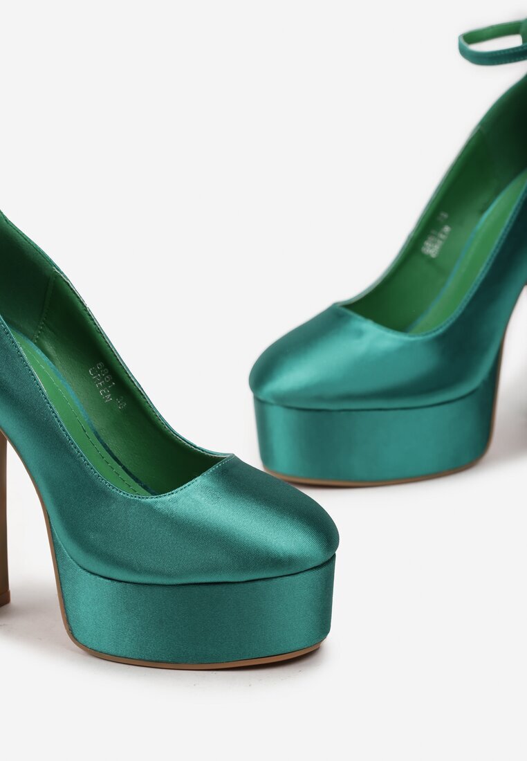  Pantofi stiletto verzi din satin cu toc și platformă Orelame