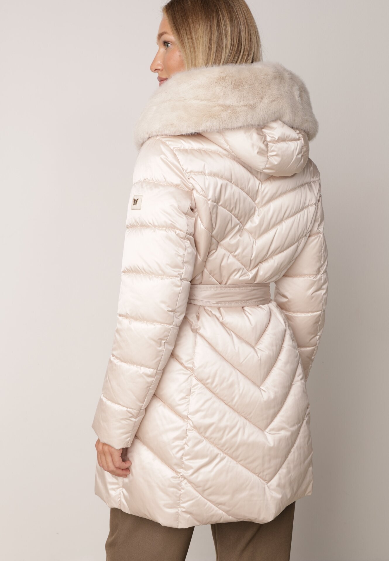 papillon d'or Jachetă Puffer Bej cu cordon și glugă cu blană Fenama