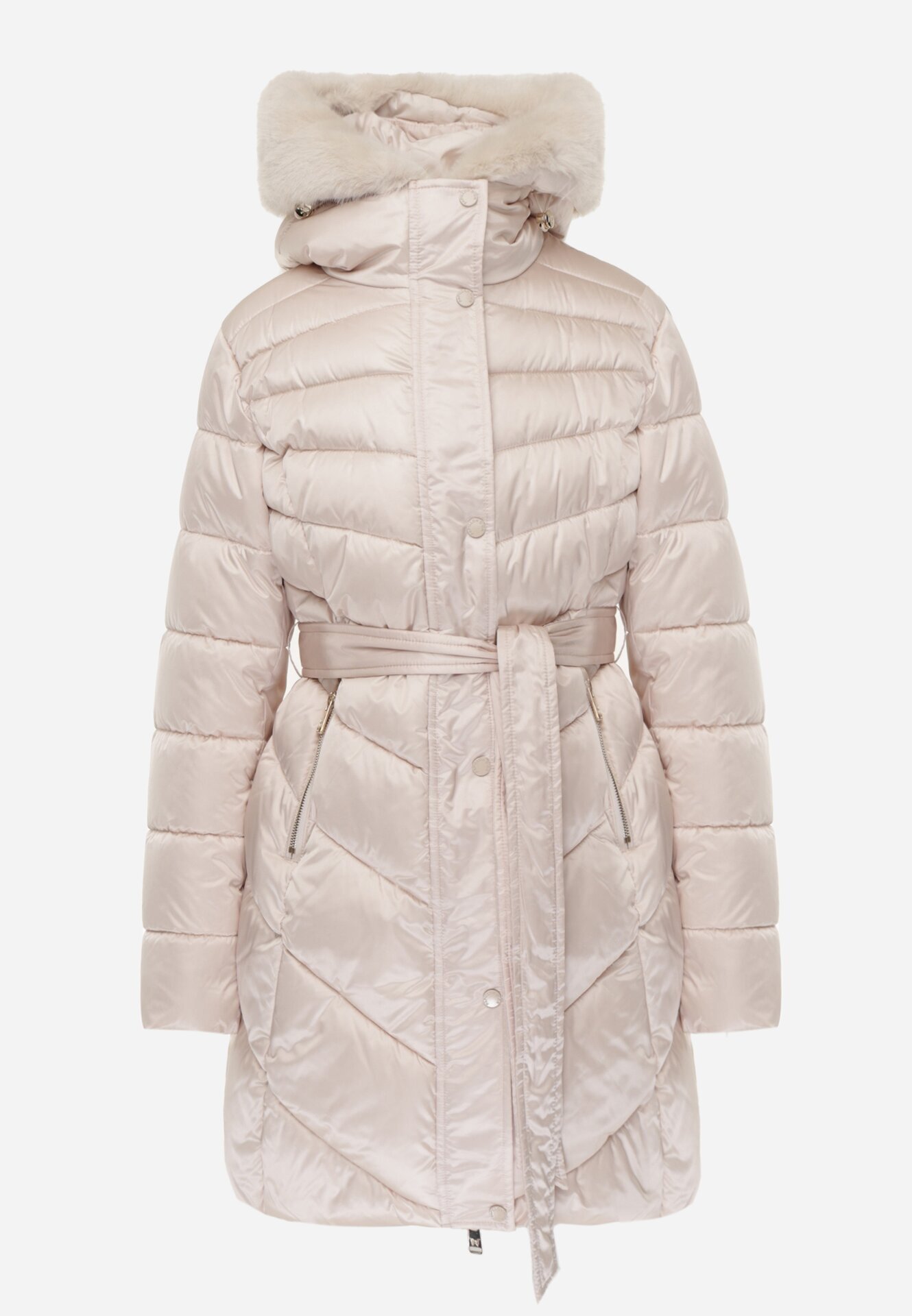 papillon d'or Jachetă Puffer Bej cu cordon și glugă cu blană Fenama
