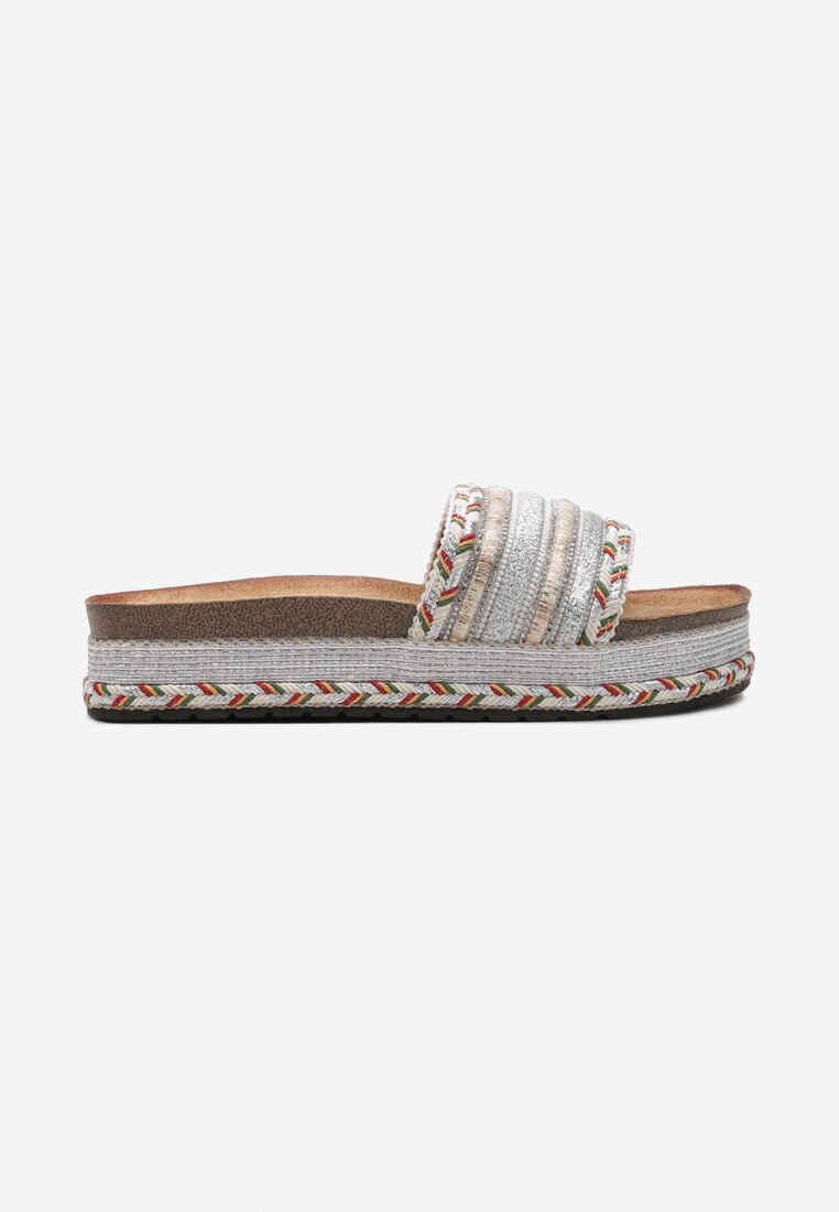  Papuci Argintii Decorați cu Împletitură în Stil Boho și cu Zirconii Danellema