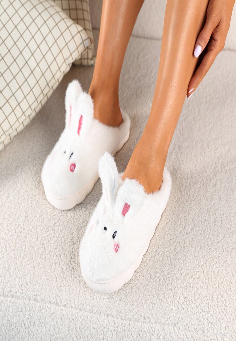  Papuci bej deschis Iepurași Vices pe talpă groasă în relief cu blană Ecassavia