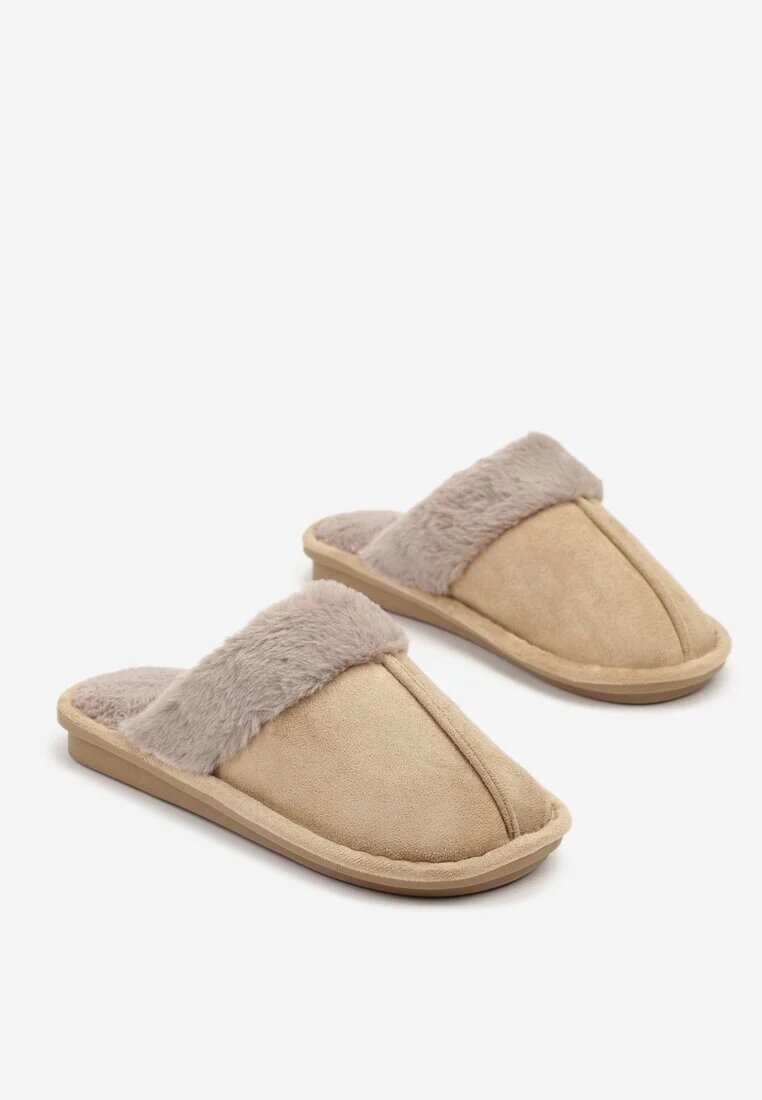  Papuci Bej închis Clasici Slip-on cu Blană Selomir