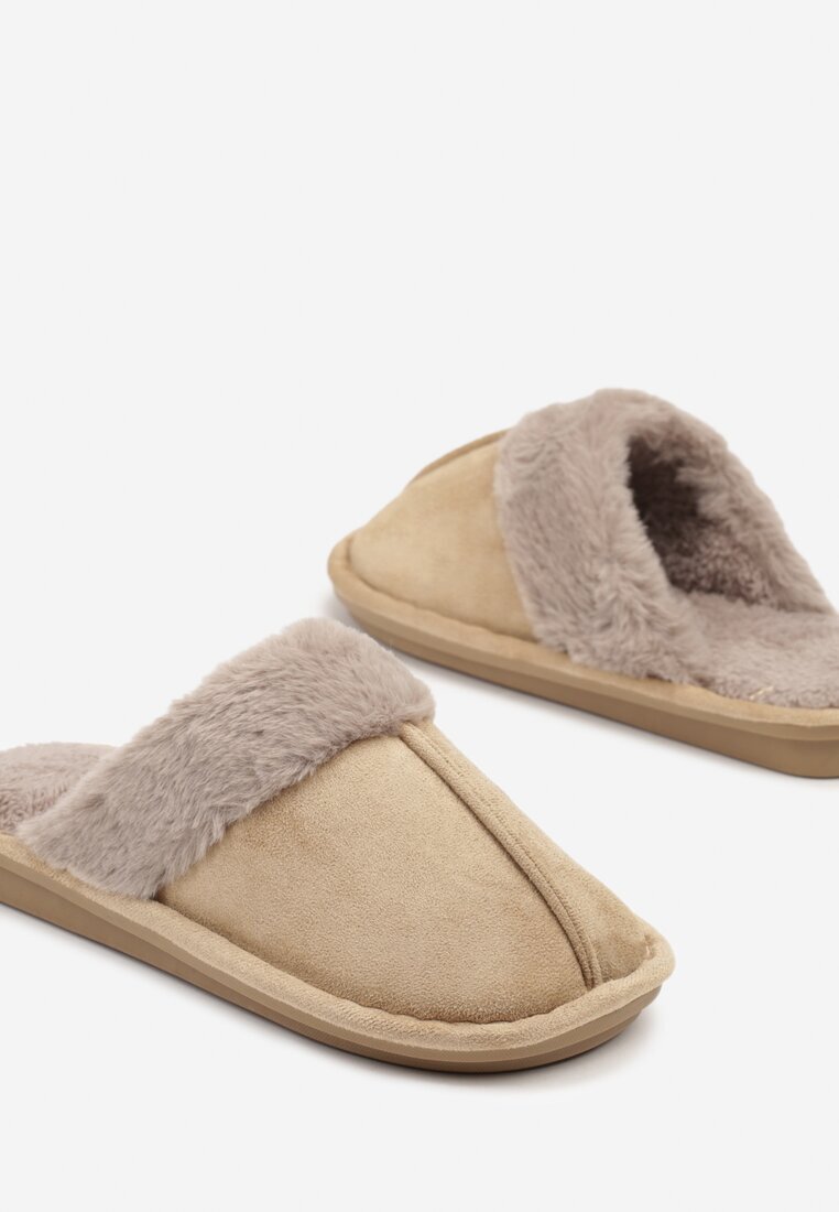  Papuci Bej închis Clasici Slip-on cu Blană Selomir