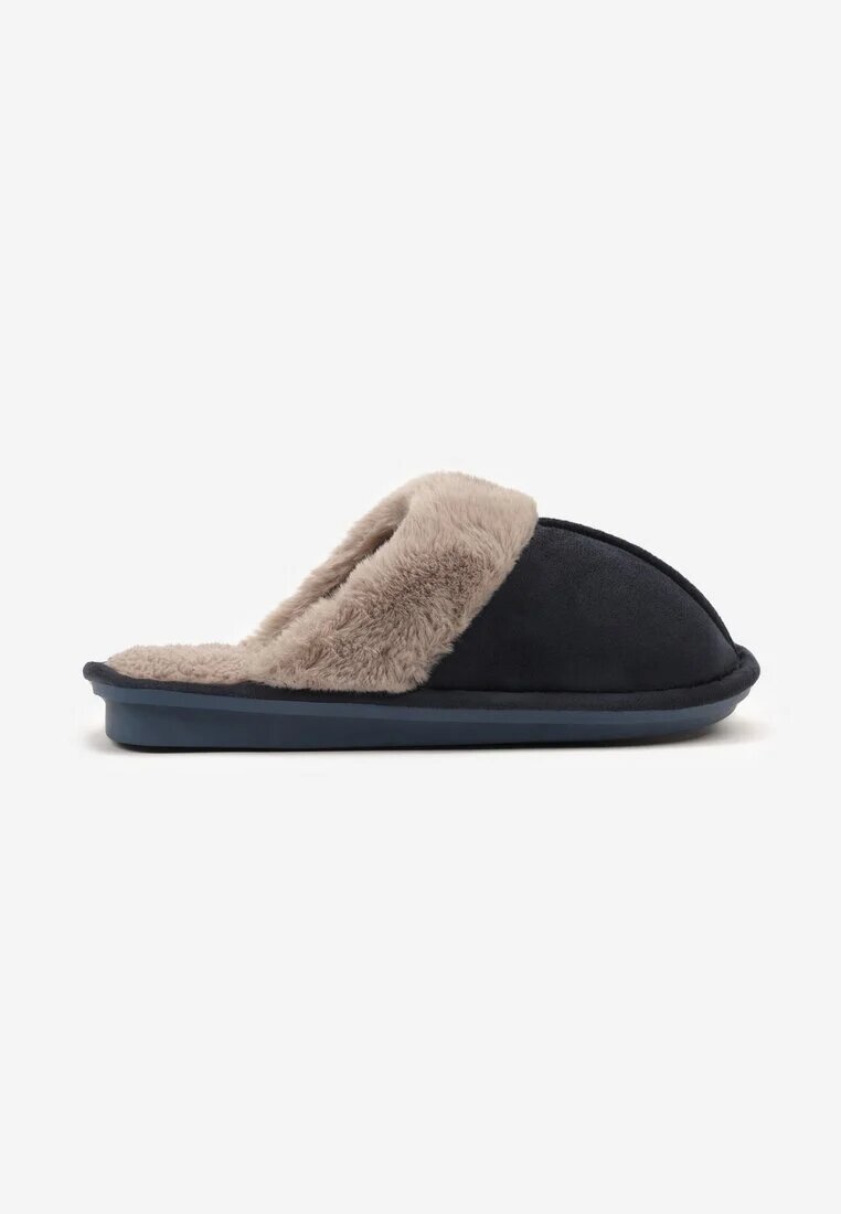 Papuci bleumarin clasici tip slip-on cu blană Selomir