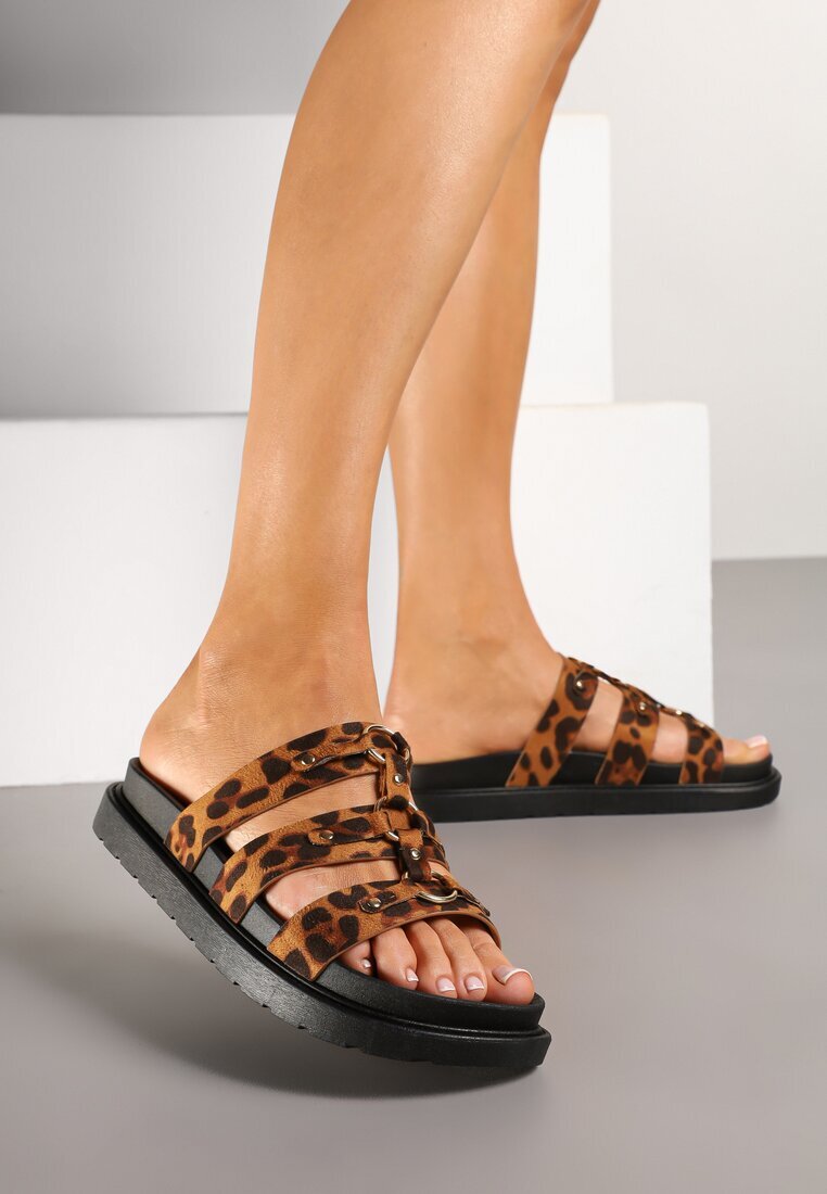  Papuci cu model leopard cu barete și inele metalice Elefona