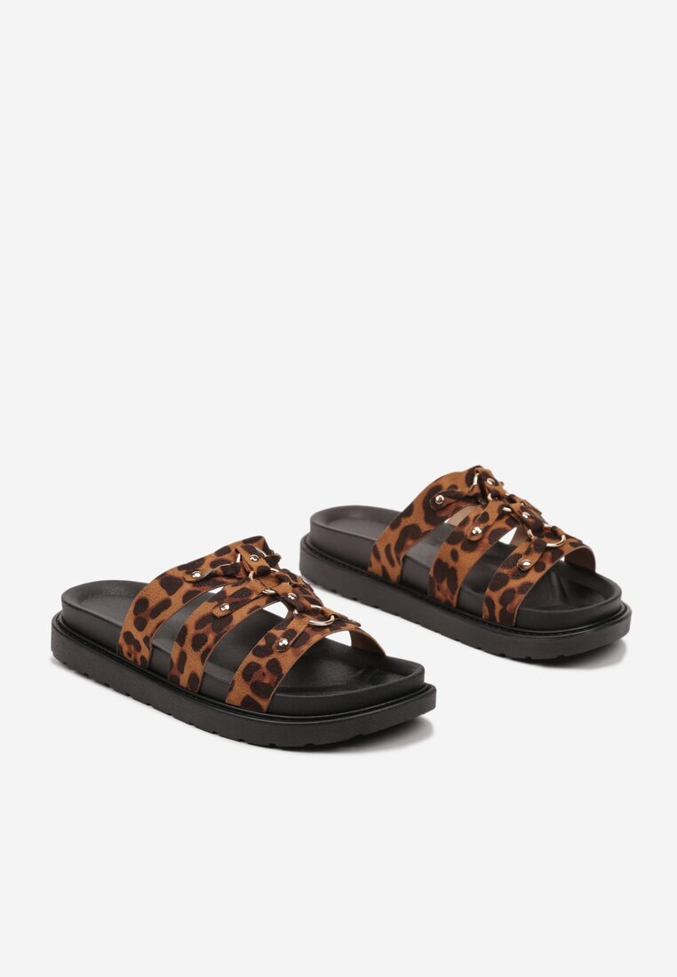  Papuci cu model leopard cu barete și inele metalice Elefona