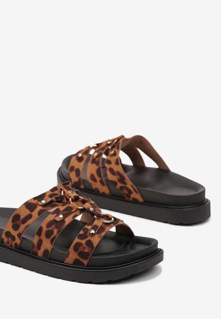  Papuci cu model leopard cu barete și inele metalice Elefona