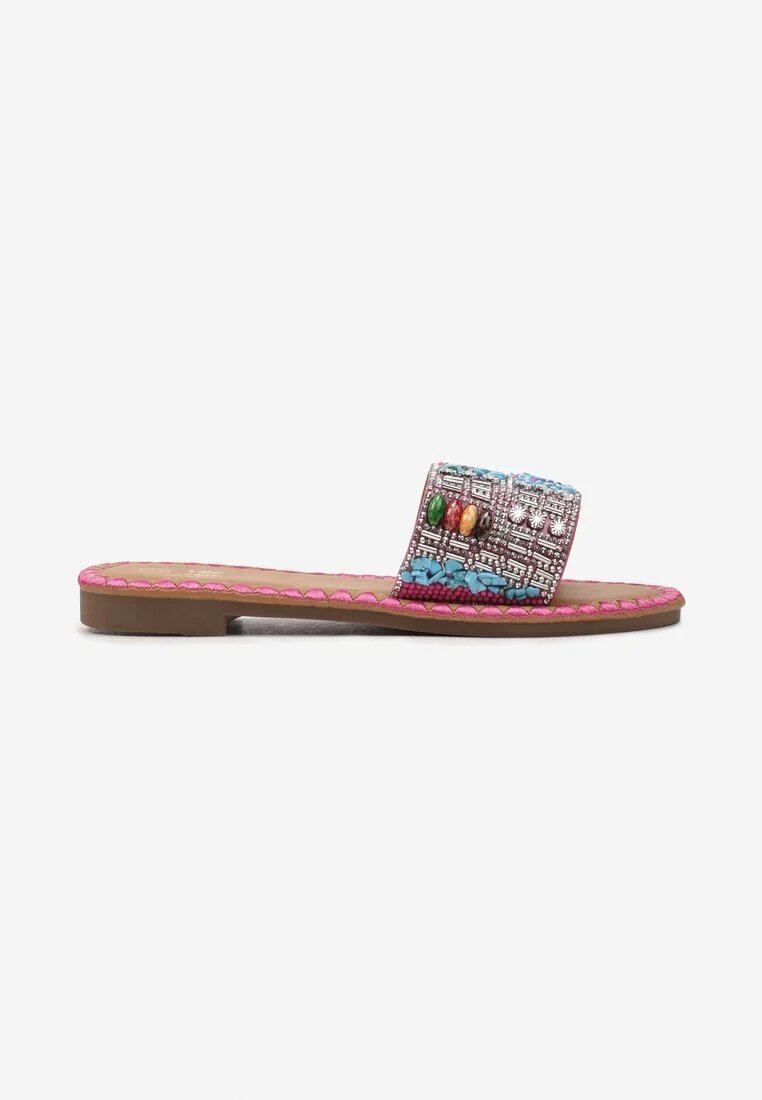  Papuci Fucsia cu Ornamente cu Zirconii și Pietre Fiorema