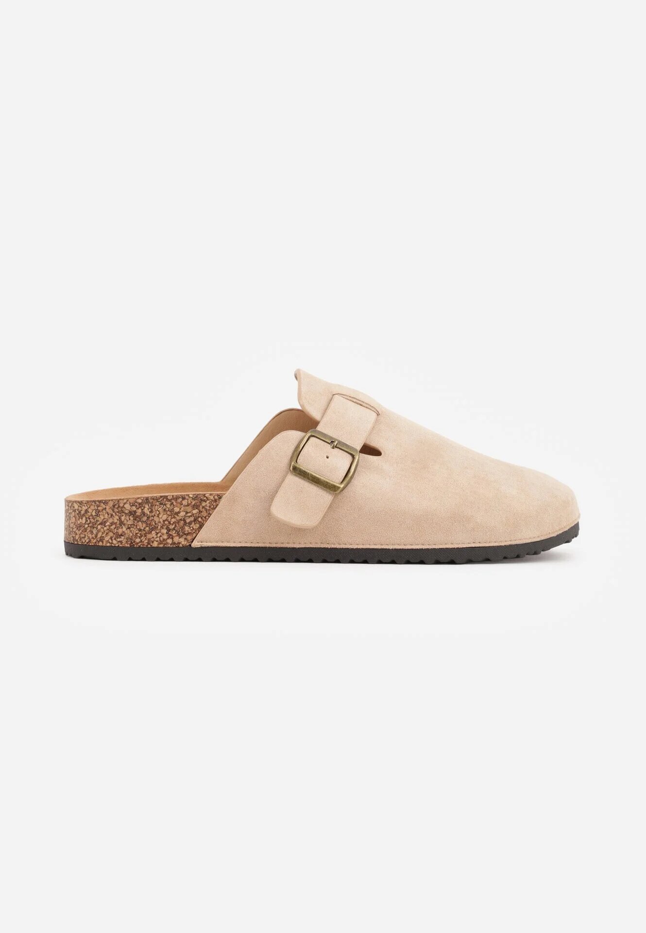  Papuci în stil sabot cu talpă din plută și cataramă Saleilla Bej