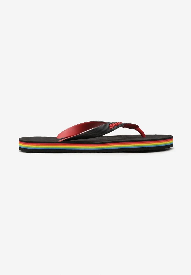  Papuci japonezi negri din piele ecologică pe talpă colorată Irnama