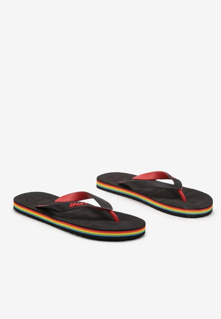  Papuci japonezi negri din piele ecologică pe talpă colorată Irnama