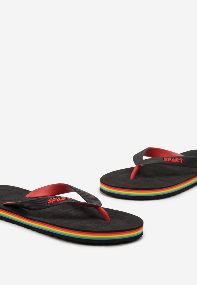  Papuci japonezi negri din piele ecologică pe talpă colorată Irnama
