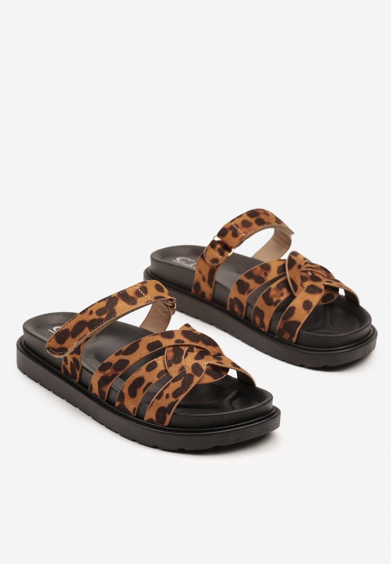  Papuci panteră cu barete decorative tip gladiator cu închidere velcro Hirna