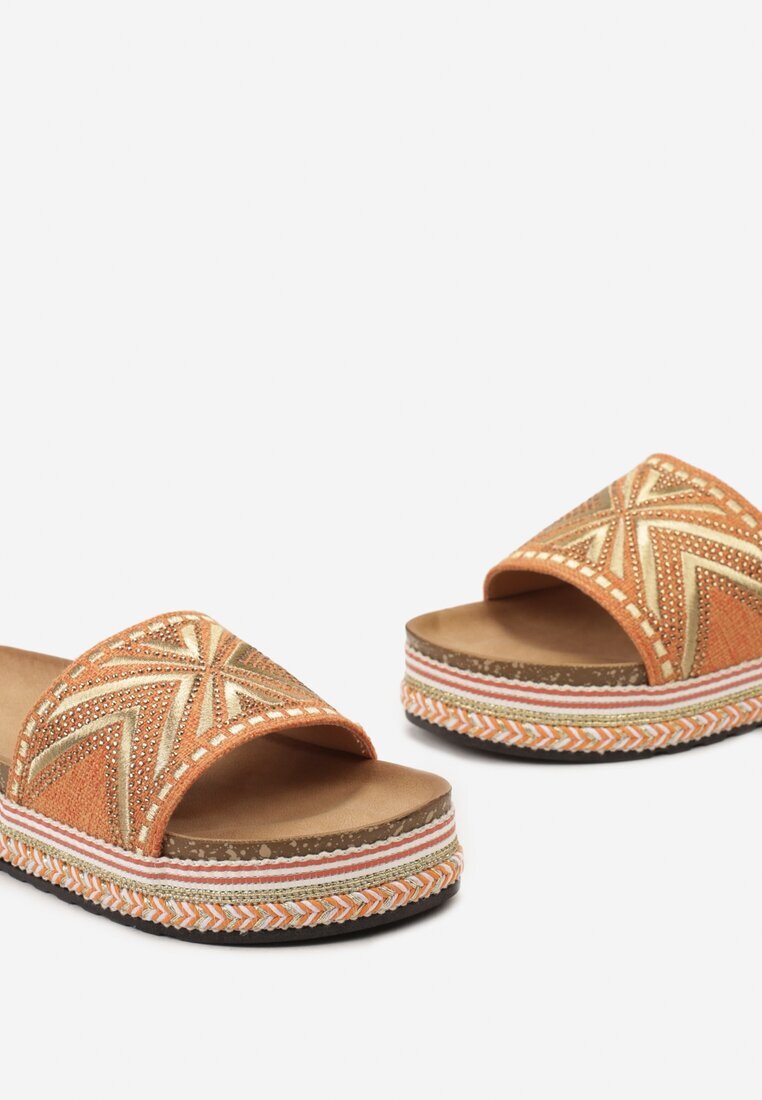  Papuci Portocalii pe Talpă de Plută cu Împletitură în Stil Boho cu Cirkonii Criwila