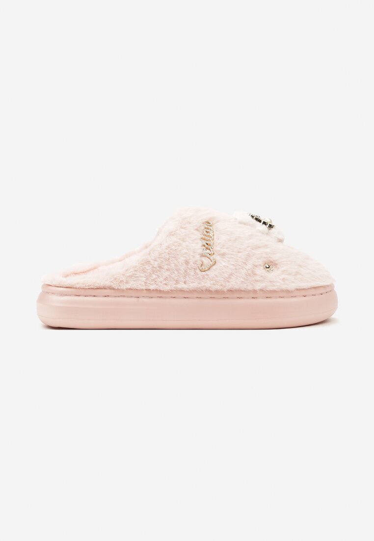  Papuci roz pufoși cu aplicații decorative Reathlith