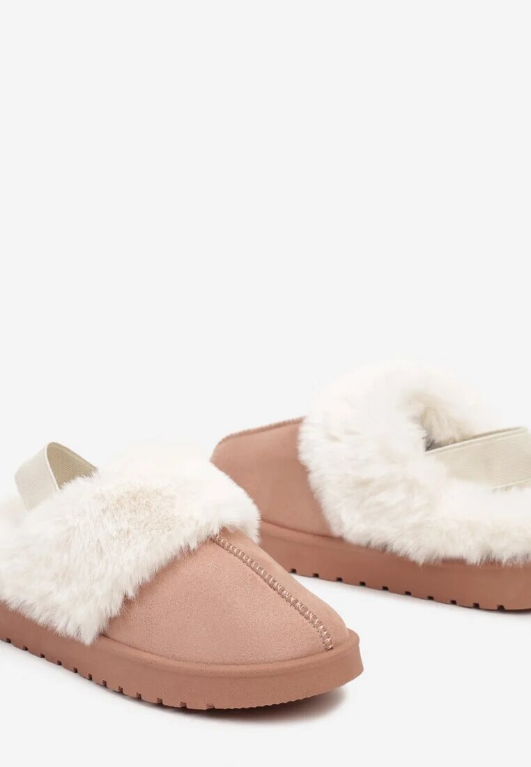  Papuci Roz slip-on cu blăniță și bandă elastică la călcâi Eriyona