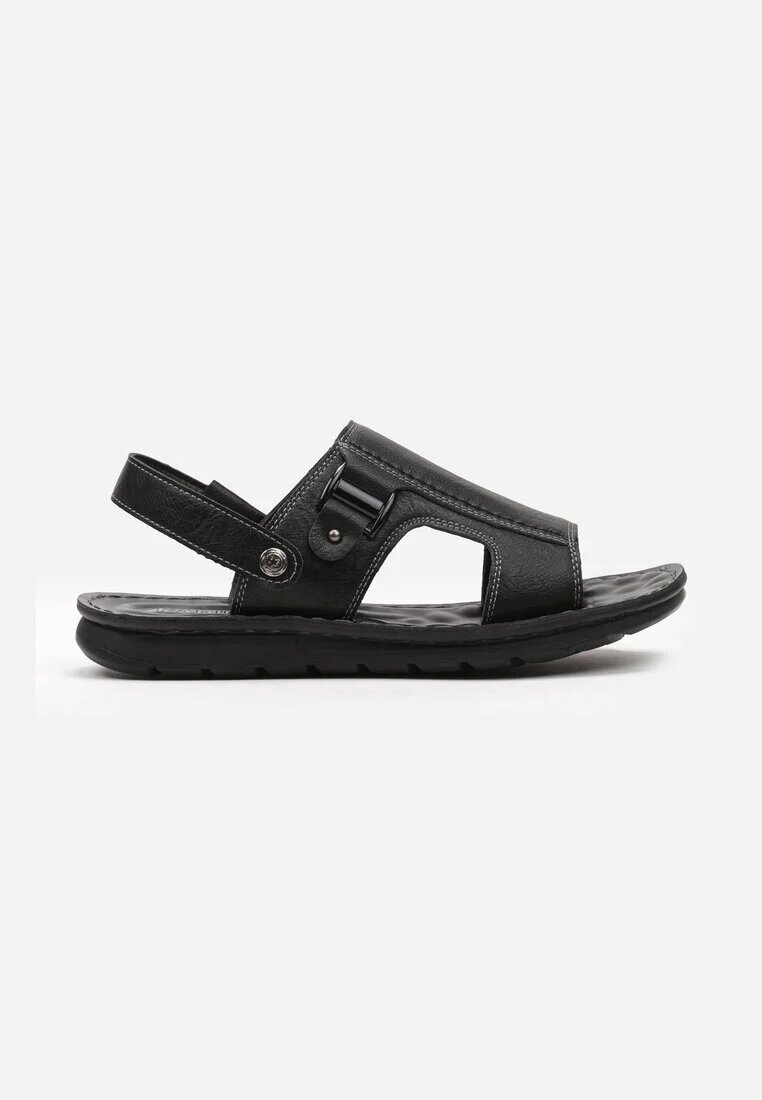  Papuci și sandale plate negre cu decupaje decorative cusături și catarame Alishapia