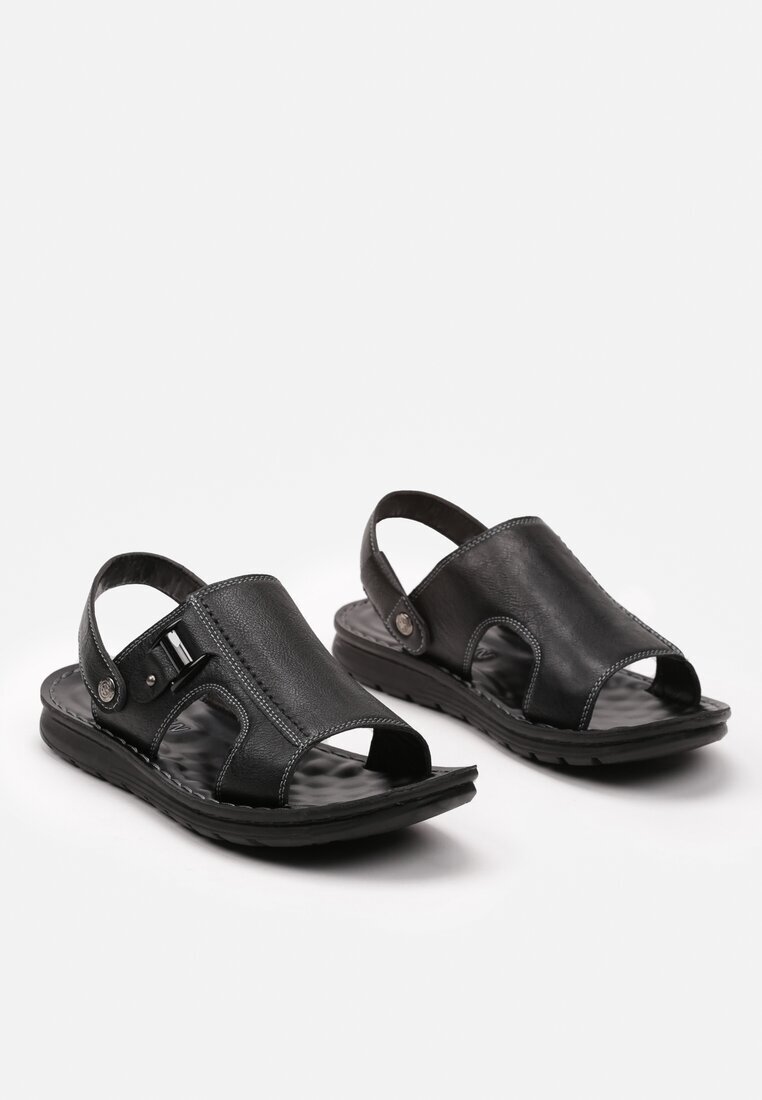  Papuci și sandale plate negre cu decupaje decorative cusături și catarame Alishapia
