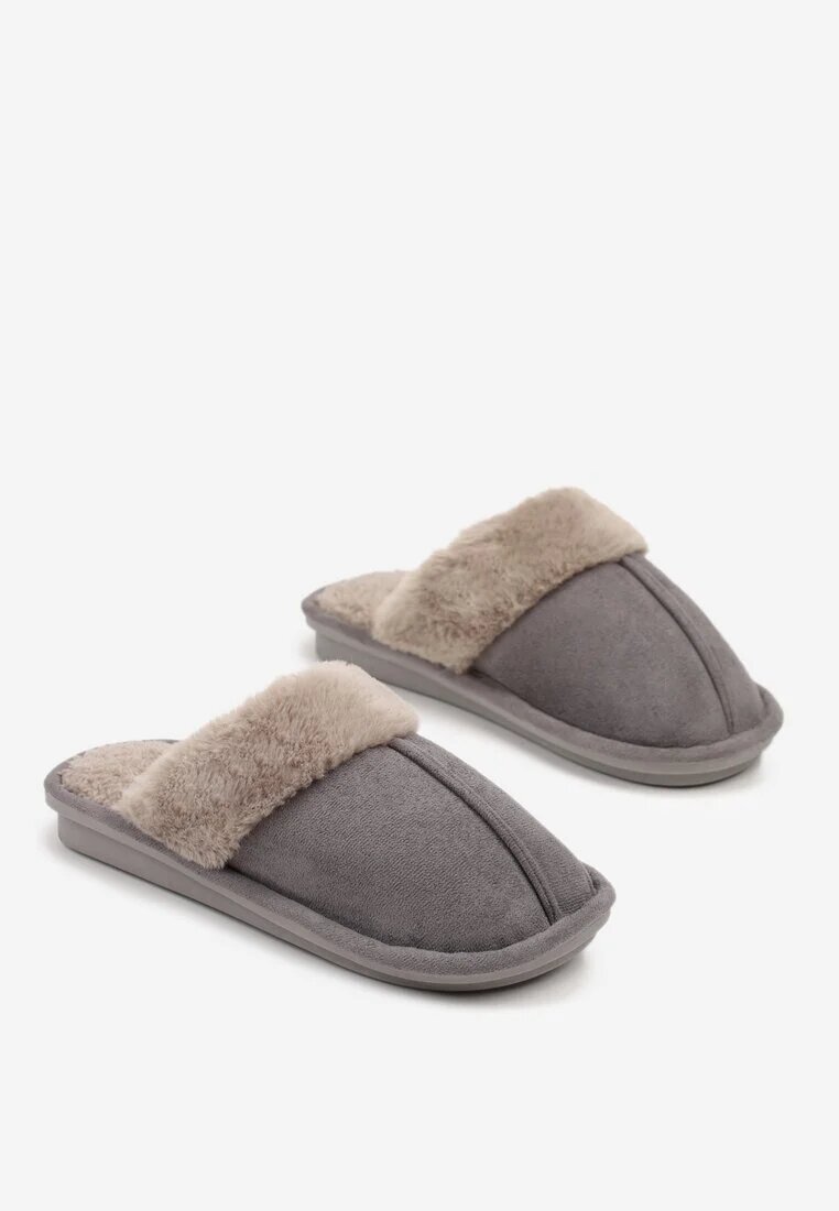  Papuci tip slip-on cu blană Clasici Gri Selomir