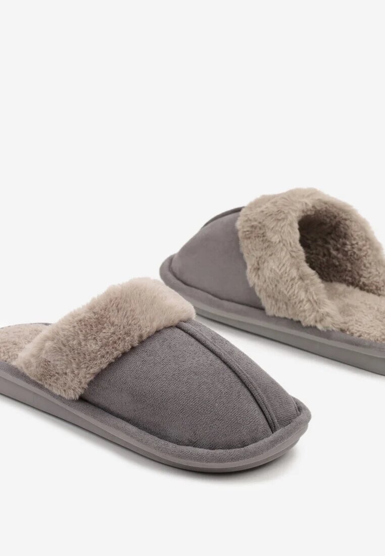  Papuci tip slip-on cu blană Clasici Gri Selomir