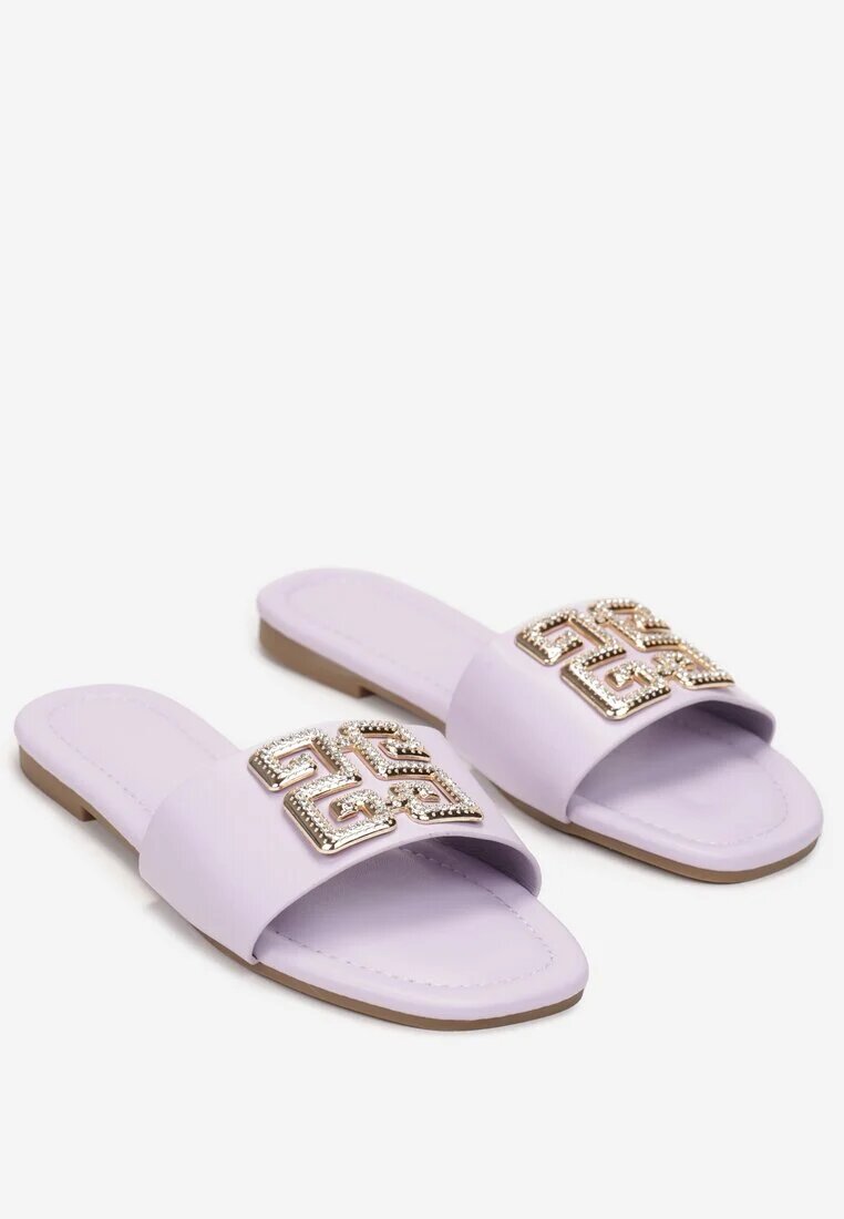  Papuci Violet cu vârf pătrat și ornament metalic Arilline