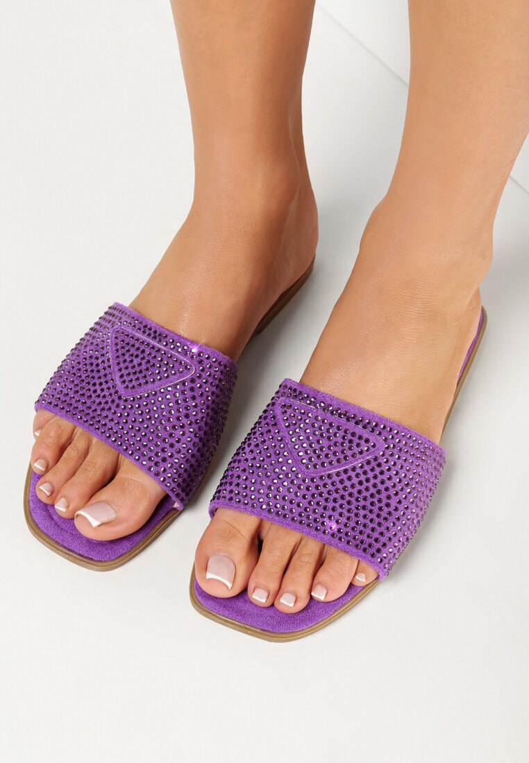  Papuci Violet cu Zircon cu vârf pătrat Gerti