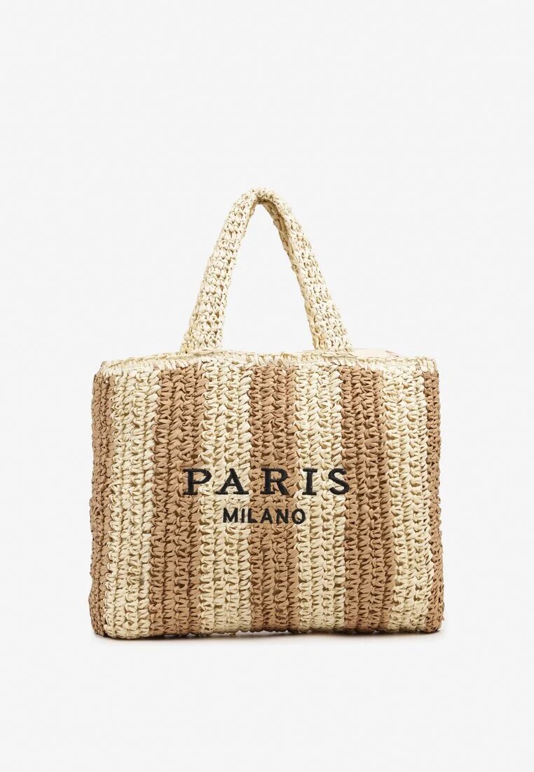 paris milano Geantă Bej Shopper De plajă cu Imprimeu Navirael