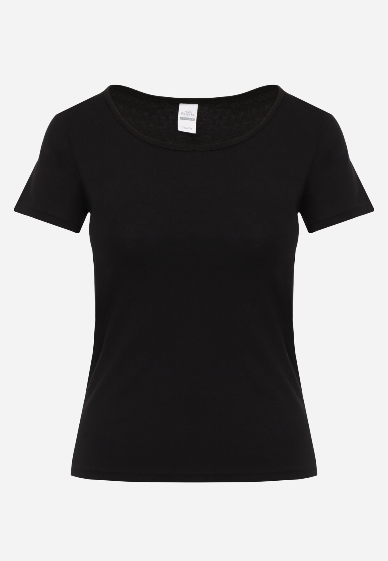 peigile T-shirt simplu din bumbac cu croială dreaptă și decolteu rotund Chaffello Negru