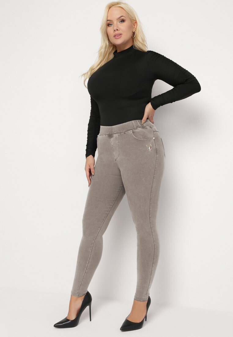 pesail Pantaloni Bej Skinny cu Talie Înaltă Naravatte