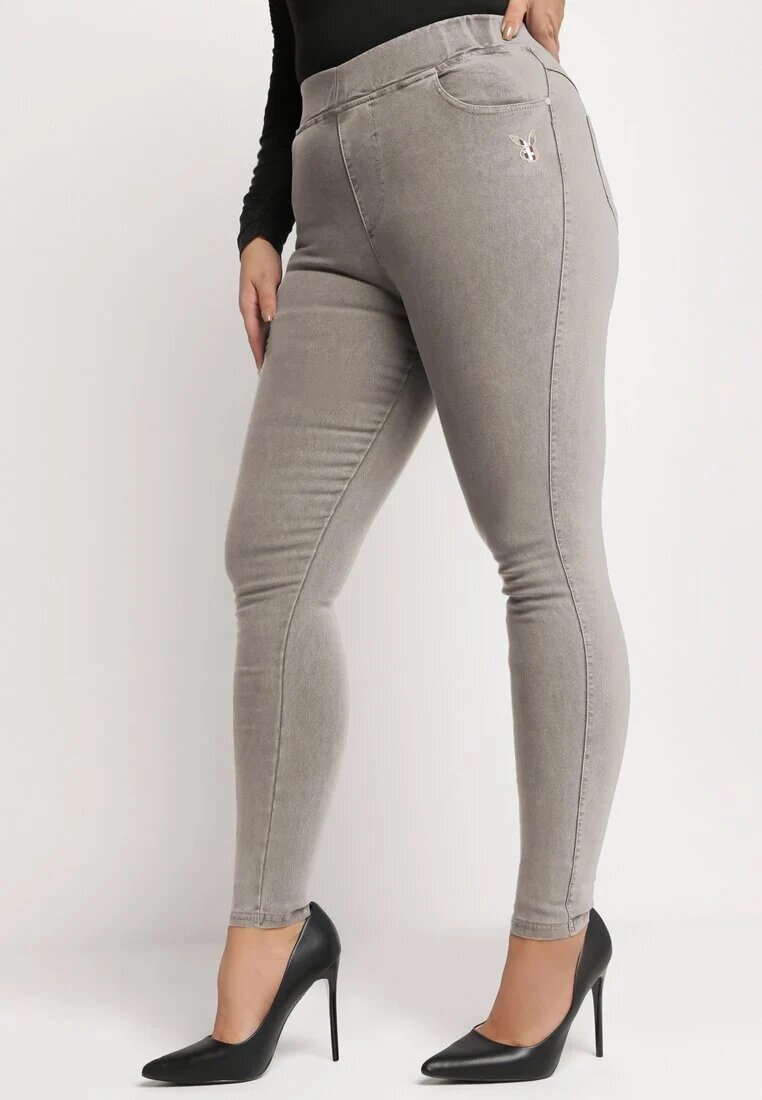 pesail Pantaloni Bej Skinny cu Talie Înaltă Naravatte