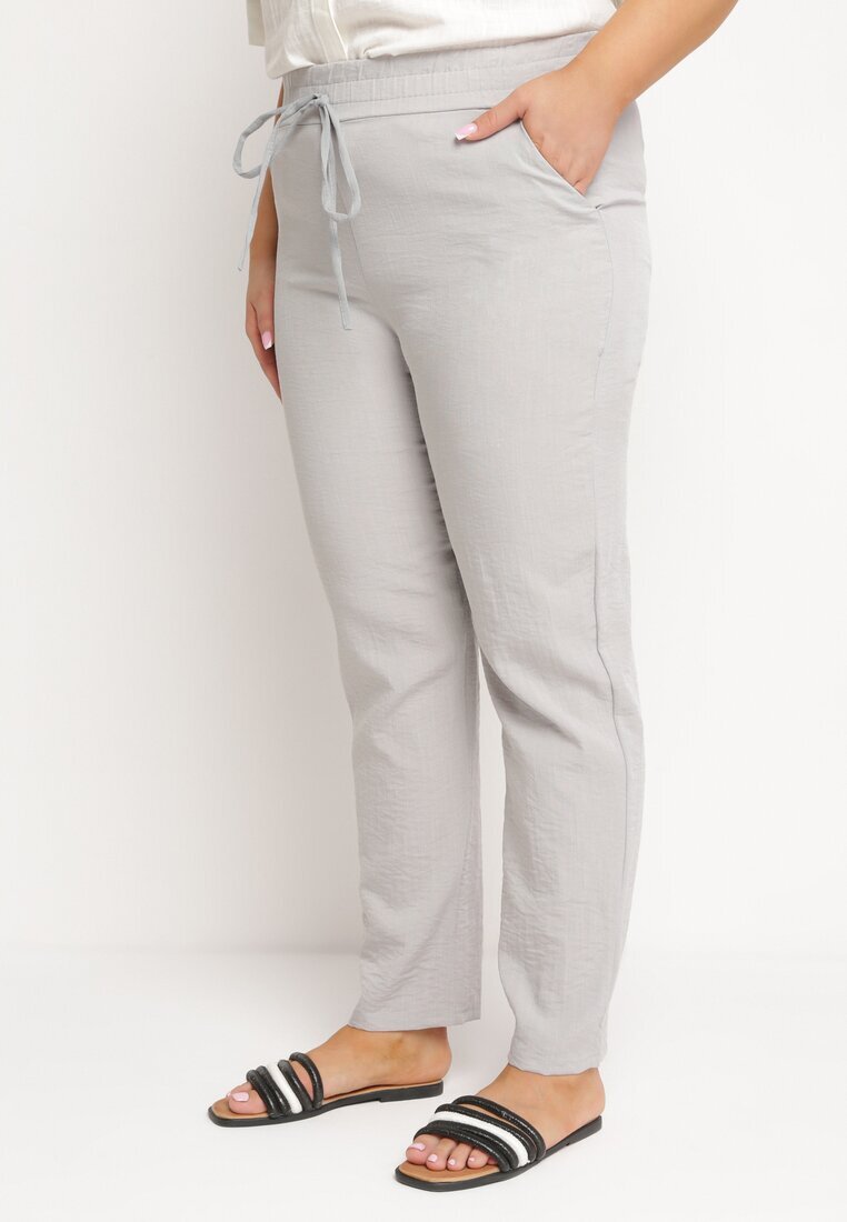 pesail Pantaloni Gri de stofă cu elastic în talie și șnur cu buzunare Hevissa