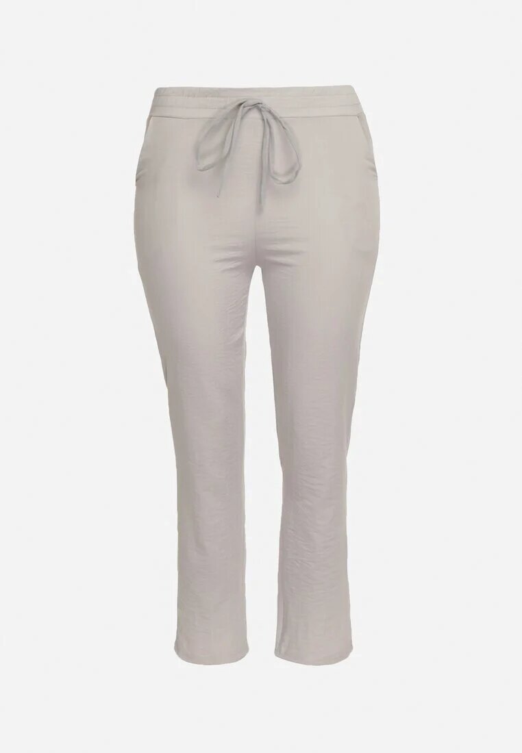pesail Pantaloni Gri de stofă cu elastic în talie și șnur cu buzunare Hevissa